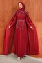 Burgundy Shoulder Cape and Stone Embellished Evening Dress