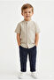 Boy's Beige Hakim Collar Short Sleeve Linen Shirt for Eid - 7