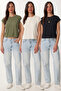 Pack of 3 Basic Viscose T-Shirts Lrn0044 Black Khaki Ecru