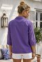 Purple Shirt Collar 3/4 Sleeve Buttoned Pocket Hole Embroidered Casual Cotton Woven Shirt 63 60 - 8
