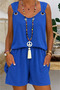 Women's V-Neck Bohemian Casual Blouse Shorts Set