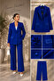 Cobalt Blue Blazer Jacket and Trousers Set with Floral Accessories - 2