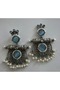 Handcrafted Oxidized Silver Dangler Earrings with Azure Stones & Pearls