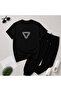 Text Print Detailed T-Shirt Tracksuit Set