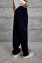 Men's Sweatpants Thin Velvet Striped Sixteen Navy Blue Oversize Loose Fit - 3