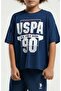 90 Printed Short Sleeve Crew Neck Shorts Two-Piece Set 9-15 Years Dark Indigo - 4