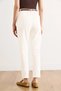 Women's Ecru Belted Pocketed Cotton Carrot Trousers with Elastic Waist at the Back Pnt-19000401 - 5