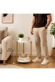 Side Table 2-Tier Round Marble Finish Top 60x30cm - End Coffee table MDF desktop with below Storage Accent Table for Living Room, Balcony, Sofa side Table - White - 6
