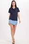 Women's Oversize Relaxed Fit Asymmetrical Collar Short Sleeve Navy Blue Viscose Blouse - 2