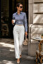 Navy Blue White Striped Slim Fit Women's Shirt