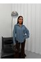 Women's Oversize Embroidered Pocket Detailed Long Sleeve Stylish Loose Shirt - 6