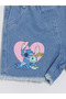 Blue Lilo & Stitch Printed Girls' Jean Shorts - 3
