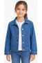 Girl's Button-Closure Stone Detailed Blue Color Lycra Seasonal Denim Jacket