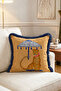 Leopard Motif Fringed Throw Pillow Cover with Gold Background - Navy Blue Tasseled Exotic Throw Pillow Cover - 4