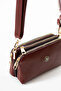 Women's Faux Leather 3-Compartment Metal Zippered Cross Strap Small Shoulder Bag Claret Red - 3