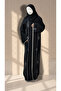 Black Nida Material Abaya Silver Diamond Work