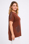 Women's Plus Size Brown Blouse with Shoulder and Pocket Details, Stone Embellishments 65N39422 - 3