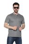 Gray Men's Dad and Middle-Aged Combed Cotton T-Shirt with Collar and Pocket, Jacquard Fabric, Classic Cut - 3