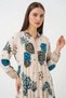 Women's Shirt Collar Floral Patterned Viscose Cream Hijab Dress - 2