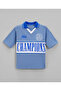 100% Cotton Oversized Text Printed Polo T-Shirt & Shorts Set - Blue - 3
