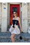 Cream Denim Corset Balloon Skirt Set - 7914 - 4