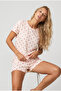 Salmon Cherry Heart Patterned Cotton Knitted Shorts Pajama Set 8026