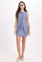 Women's standard fit regular cut 100% cotton crew neck sleeveless striped blue vest skirt set - 2