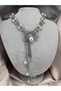 Pearl Detailed Silver Women's Necklace with Stones, Stylish Evening Dress Necklace, Pendant Design