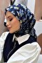 وشاح حرير فرنسي باللون الأزرق الداكن