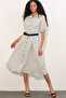 Women's Short Sleeve Belted Polka Dot Dress 2608 - White - 3