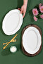 4452 Yonca Set of 2 Porcelain Kayık Plates - Oval Breakfast Serving Set 30cm - 3
