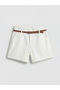 White Women's Jean Shorts with Belt - 8