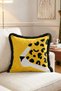 Yellow Leopard Face and Spots Pattern Fringed Throw Pillow Cover - Modern Cover with Black Tassels
