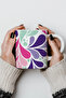 330ml Printed White Ceramic Mug Cup with Colorful Abstract Leaf Pattern - 5