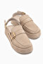 Gity Beige Suede Double Buckle Women's Slingback Loafer Shoes - 5
