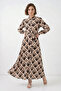 Women's Buttoned Viscose Brown Beige Hijab Dress - 3