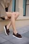 Stary Women's Brown Genuine Leather Suet Tassel Detail Sneaker Loafer