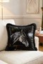 Hat Art Detailed Horse Portrait Fringed Throw Pillow Cover - Vintage Cover with Black Tassels - 2