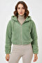 Women's Hooded Crop Plush Green Jacket - 2
