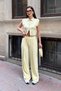 Women's Double Zipper Crop Vest Wide Leg Pants Bottom Top Sports Set - 3