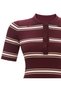 Women's Striped Polo Neck Short Sleeve Knitwear T-Shirt - Buttoned Stretchy Ribbed Summer Blouse - 3