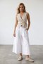 Women's Ecru Double Pocket Pleated Waist Lined Poplin Capri Trousers Alc-X15518