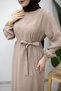 Belted Crew Neck Dress Tsd260212 Mink - 3