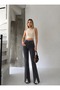 Front Leg Pleated Slit Lycra Spanish/Flare Leg Denim Pants - 2