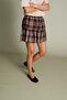 Square Patterned Ruffled Layered Mini Skirt Brown - 3