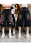 Black Stonewashed Grunge Pink Tribal Print Harajuku Y2K Unisex Shorts