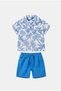 100% Cotton Linen Shirt Gabardine Pocket Shorts Set 3-6 Years Blue - 2