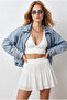 Women's Snow Blue Pocket Belted Epaulet Denim Jacket Ckt-19000534 - 4