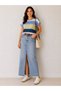 Women's Crew Neck Short Sleeve Striped Sporty Stylish 100% Cotton Tshirt Blouse - 4