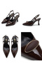 Brown Patent Leather Design Buckle Open Back Goblet Heeled Evening Dress Shoes 41-42 Special Size - 2